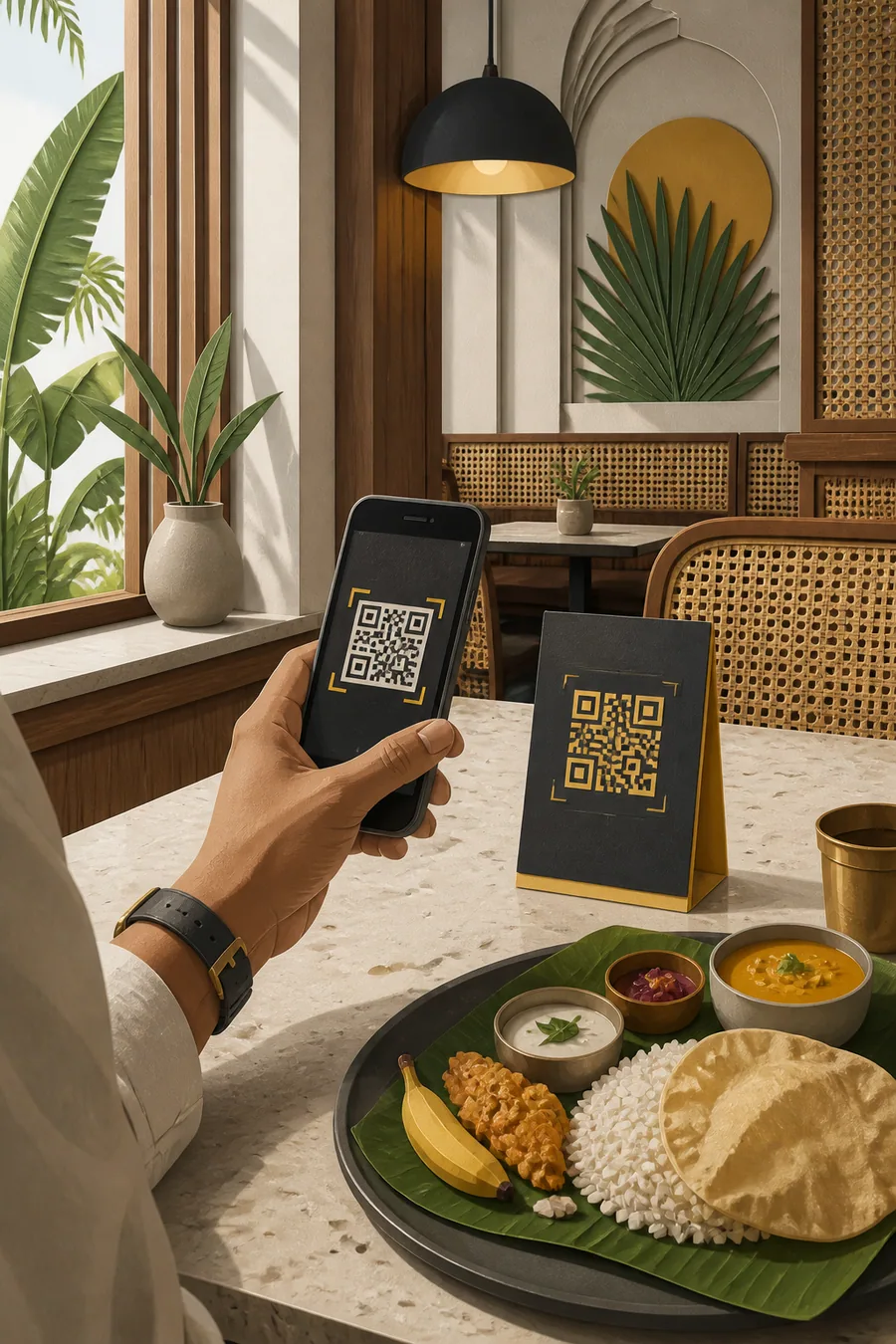 Customer scanning a QR code to open an Ariiyo menu